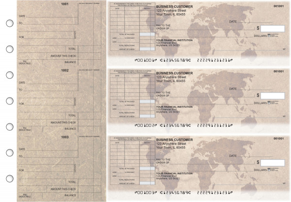 World Map Standard Itemized Invoice Business Checks | BU3-CDS26-SII