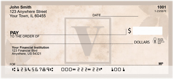 Simplistic Monogram 'V' Personal Checks | MONO-01V